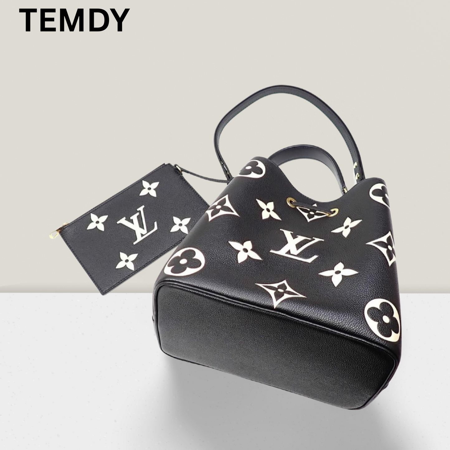 Premium Monogram Designer Tote Bag – Elegant Black & White Leather Shoulder Purse