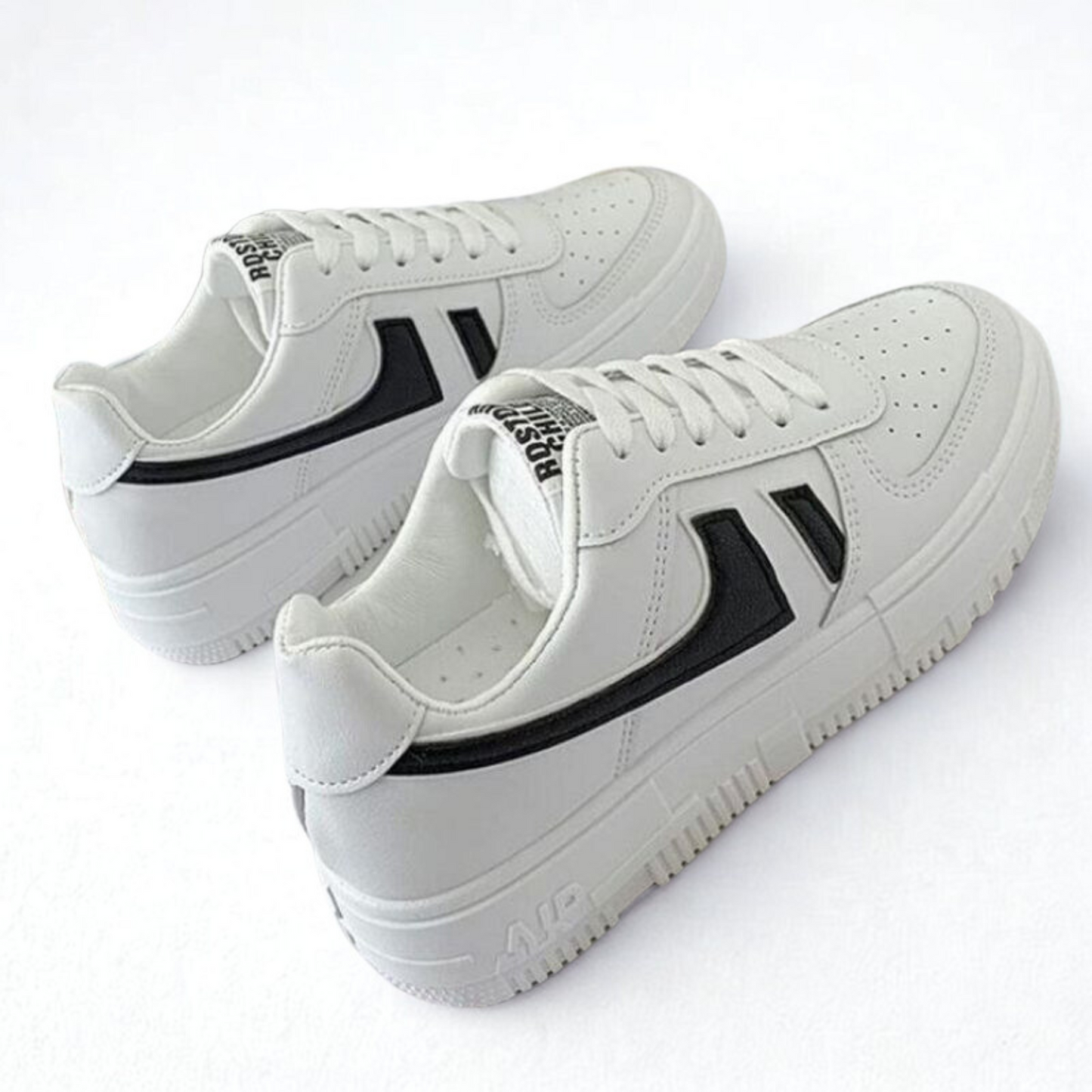 White Chunky Sneakers with Black Stripe – Women's Casual Streetwear Shoes
