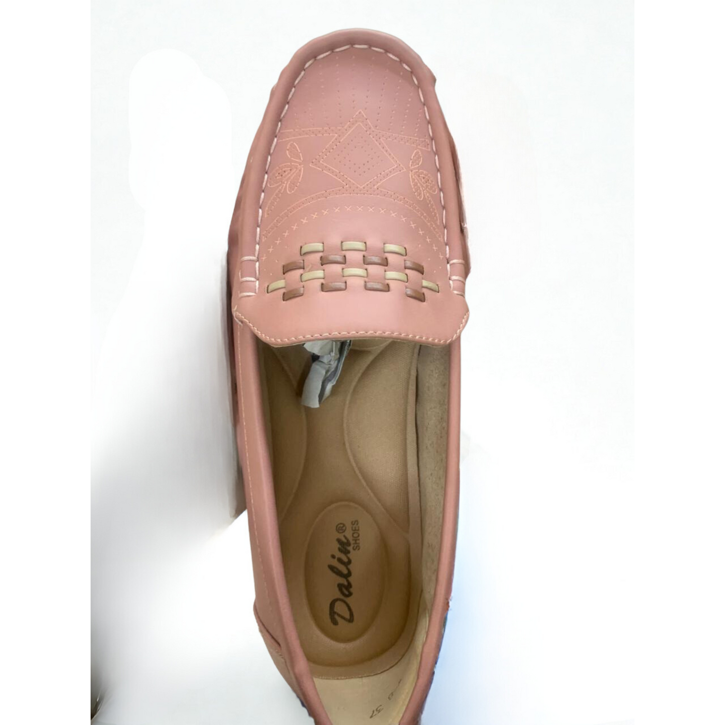 Women's Pink Loafers – Quilted Slip-On Flat Shoes with Woven Detail