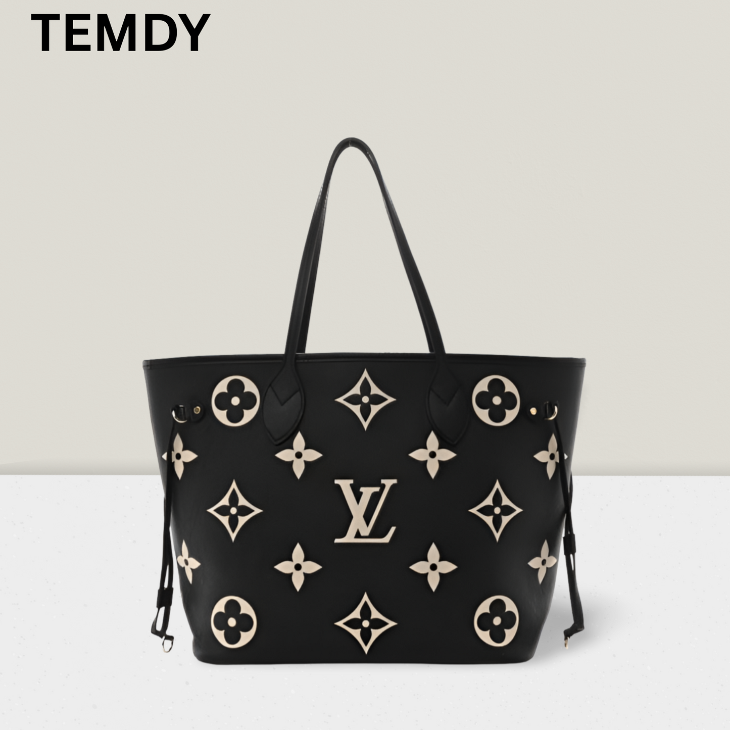 Premium Monogram Designer Tote Bag – Elegant Black & White Leather Shoulder Purse