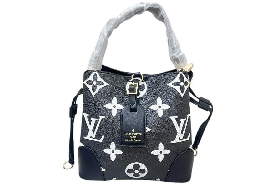 Premium Monogram Designer Tote Bag – Elegant Black & White Leather Shoulder Purse