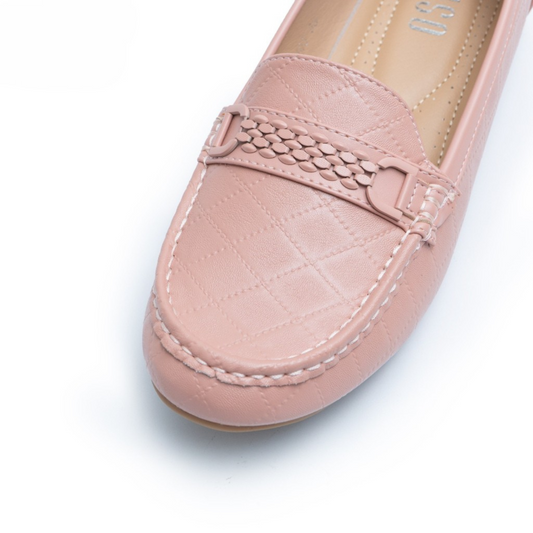 Women's Pink Loafers – Quilted Slip-On Flat Shoes with Woven Detail