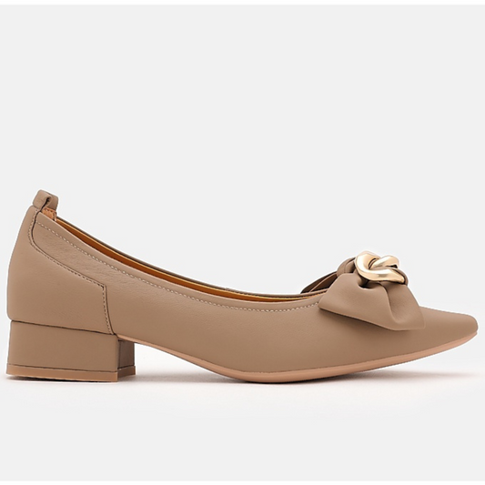 Women's Block Heel Pumps with Bow & Chain Accent – Elegant Office & Casual Shoes