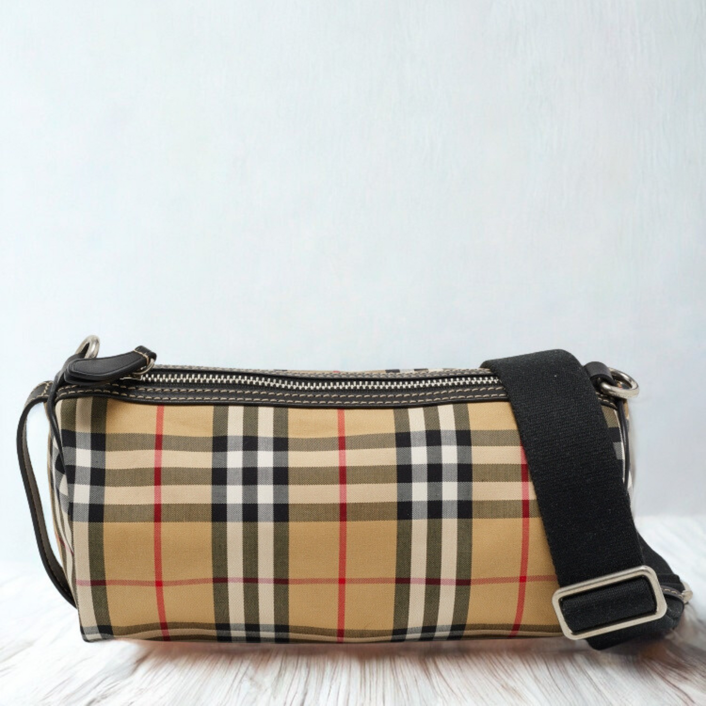 Checkered Barrel Sling Bag – Timeless Plaid with Wide Strap