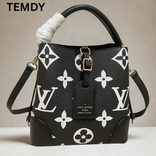 Premium Monogram Designer Tote Bag – Elegant Black & White Leather Shoulder Purse