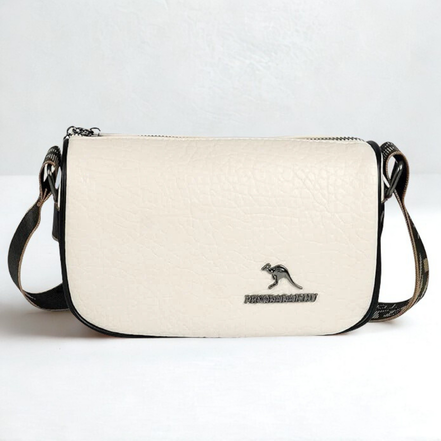 Minimalist Textured Sling Bag – Ivory White with Contrast Trim