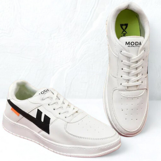 White Chunky Sneakers with Black Stripe – Women's Casual Streetwear Shoes