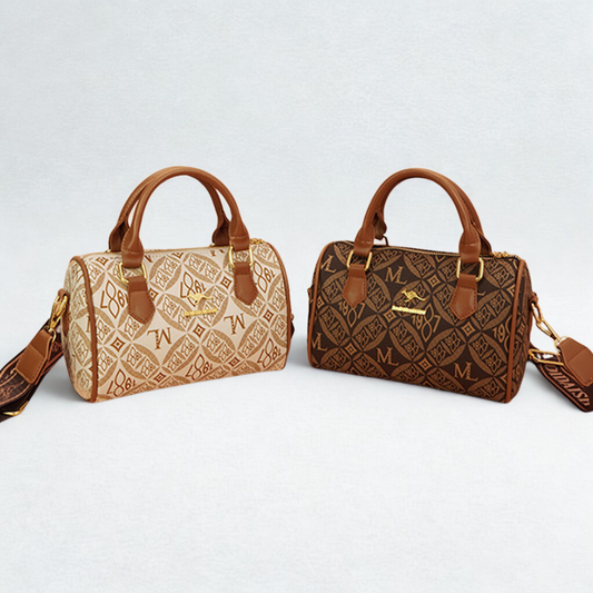 Monogram Barrel Bag – ML 1987 Print | Retro Top Handle with Strap