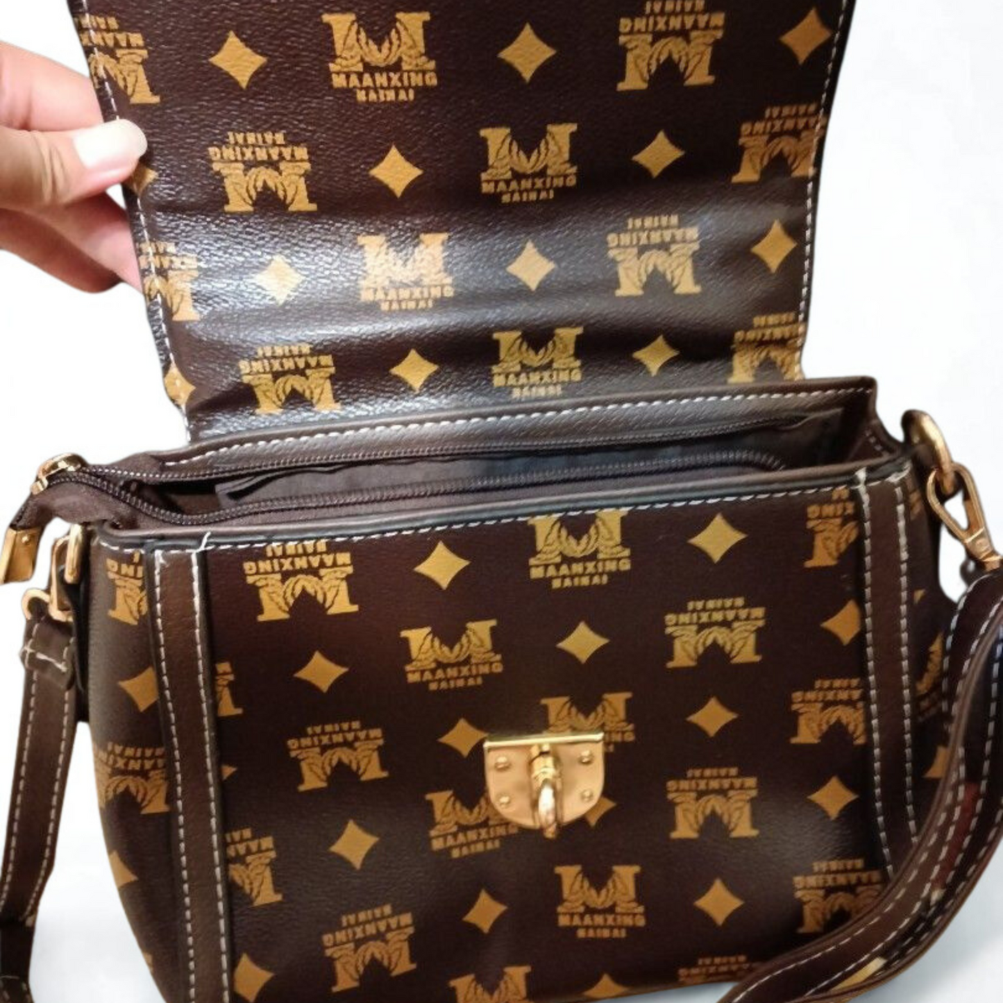 Vintage Monogram Top Handle Bag – Classic Brown with Stripe Accent