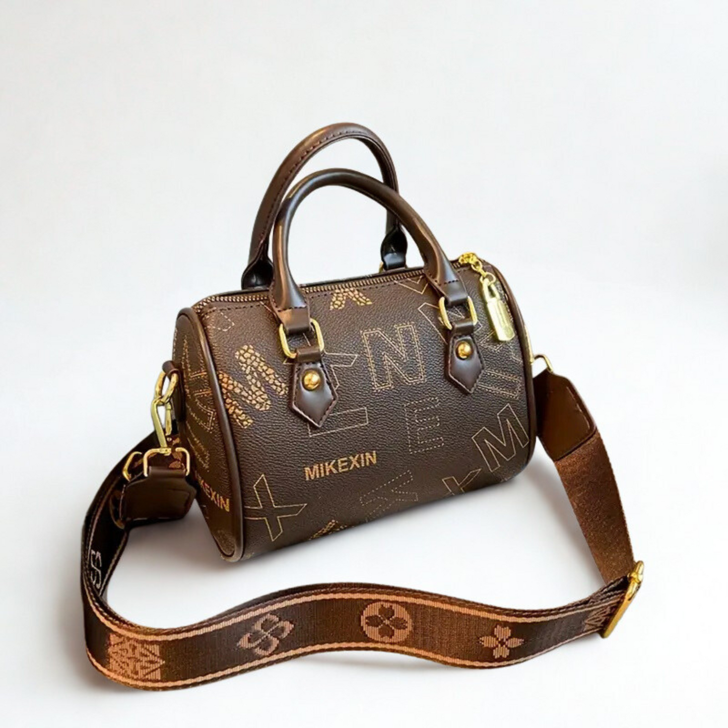 Signature Monogram Barrel Bag – Coffee Brown by Meixing