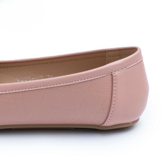 Women's Pink Loafers – Quilted Slip-On Flat Shoes with Woven Detail