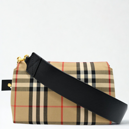 Checkered Barrel Sling Bag – Timeless Plaid with Wide Strap