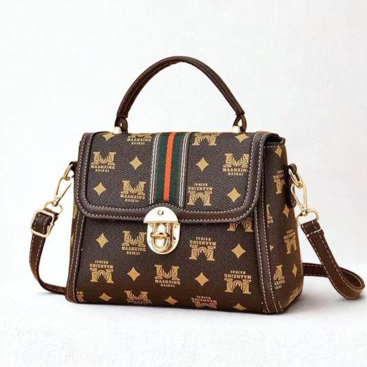 Vintage Monogram Top Handle Bag – Classic Brown with Stripe Accent