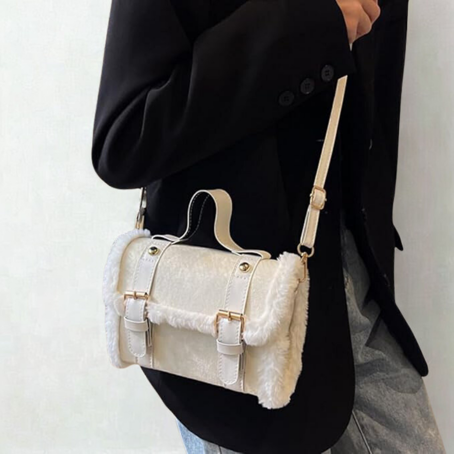 Winter Luxe Faux Fur Mini Satchel – Snow White