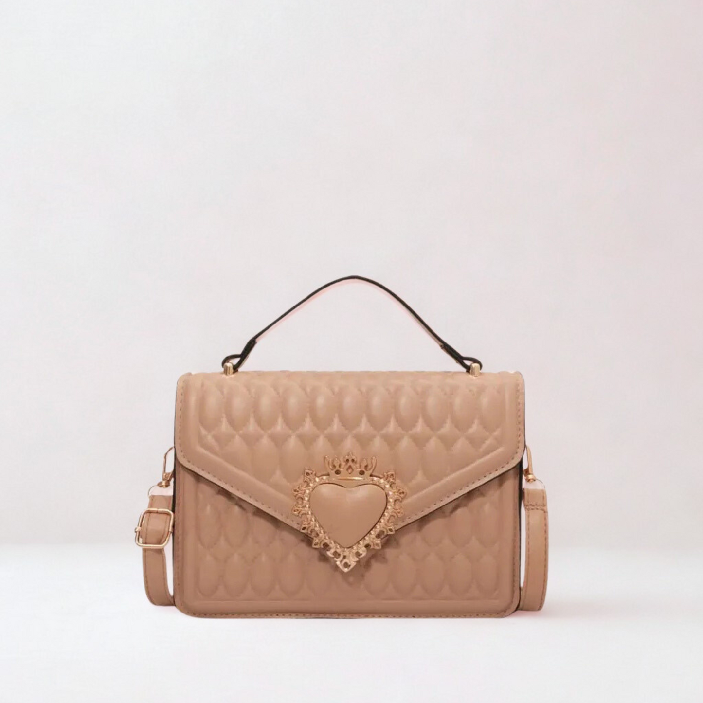 Royal Quilted Heart Bag – Crown Emblem | Elegant PU Leather Crossbody