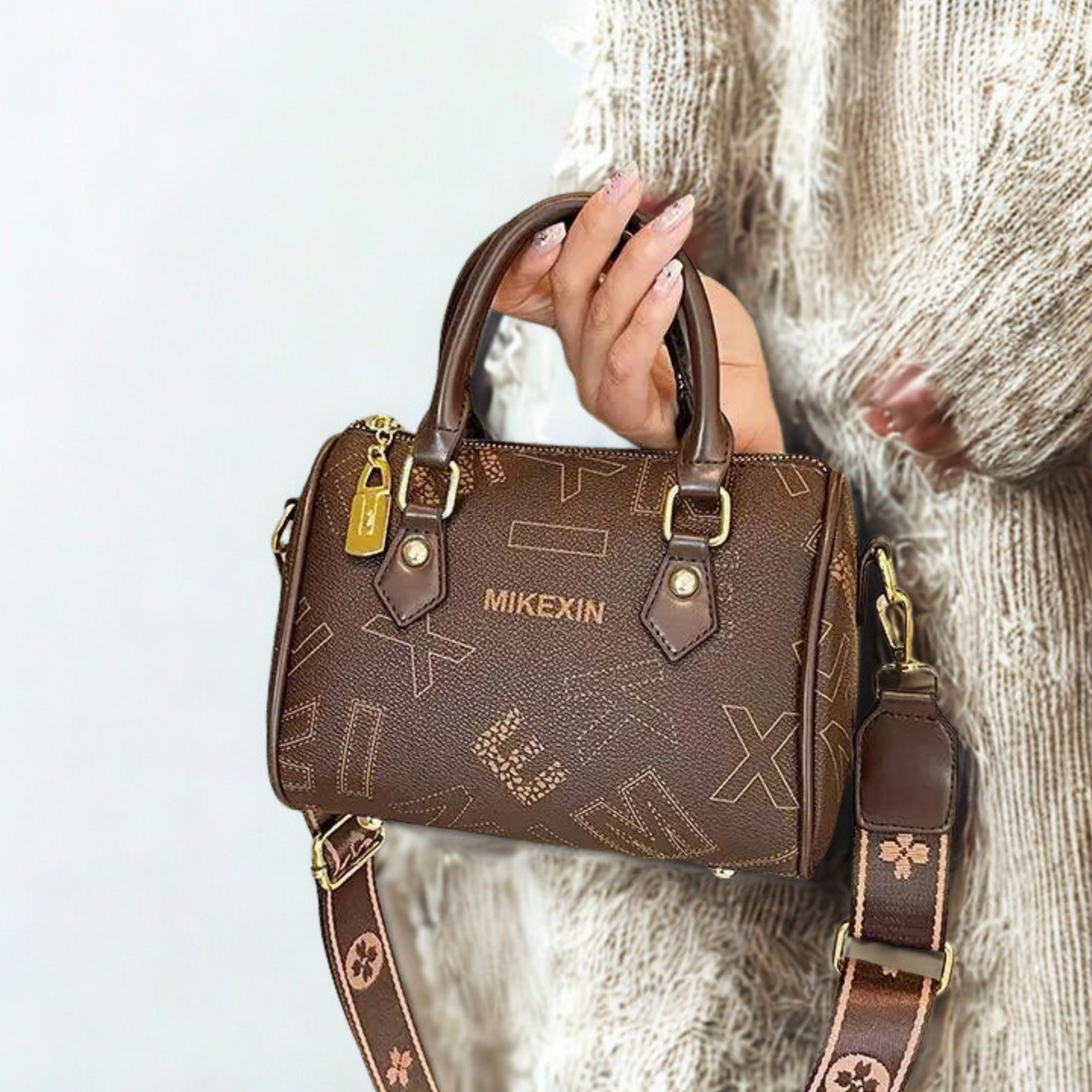Signature Monogram Barrel Bag – Coffee Brown by Meixing
