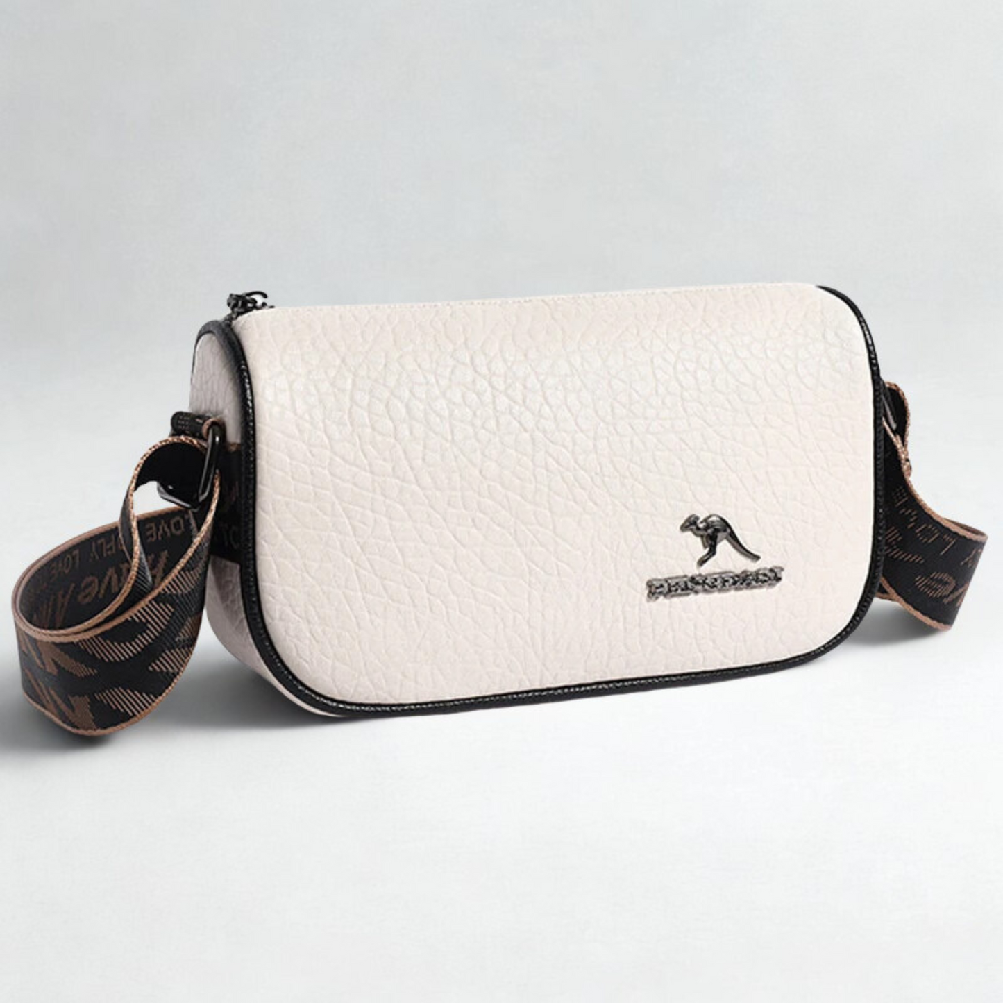Minimalist Textured Sling Bag – Ivory White with Contrast Trim