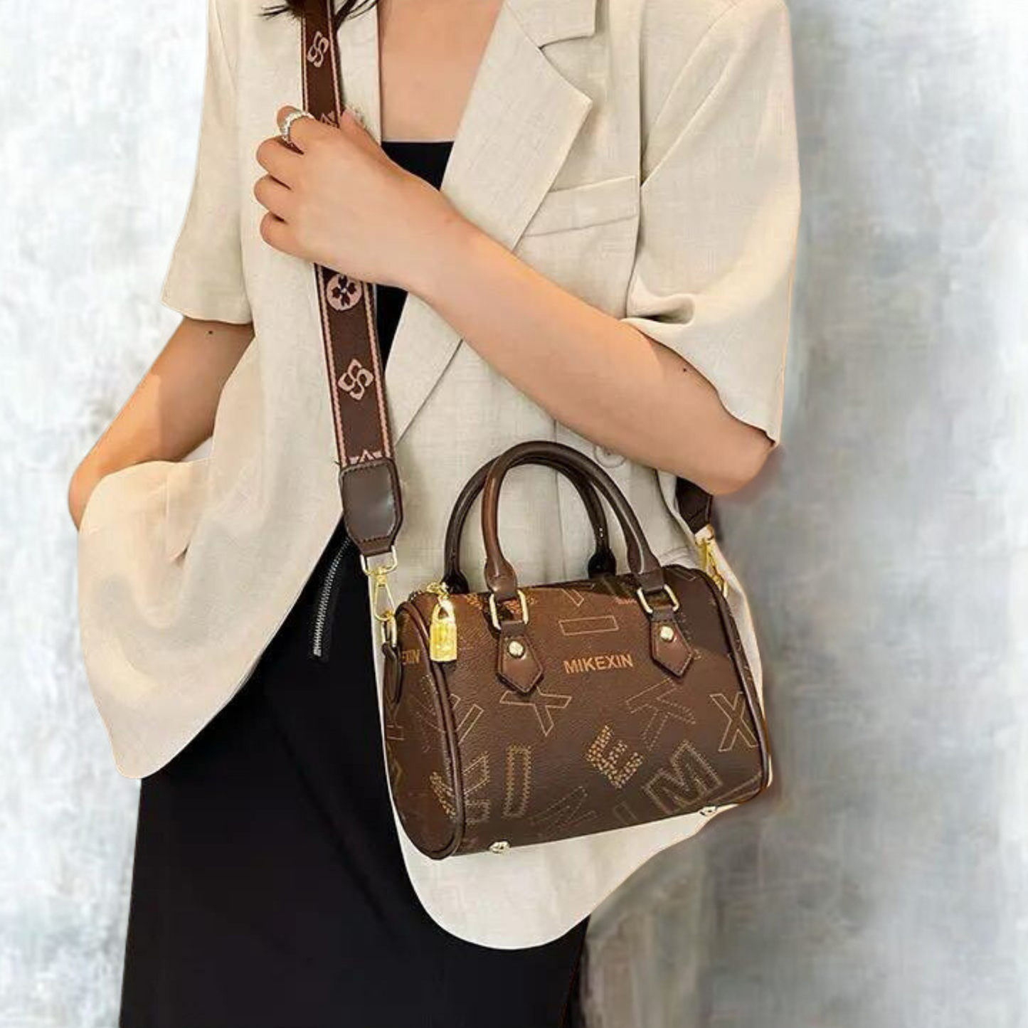 Signature Monogram Barrel Bag – Coffee Brown by Meixing