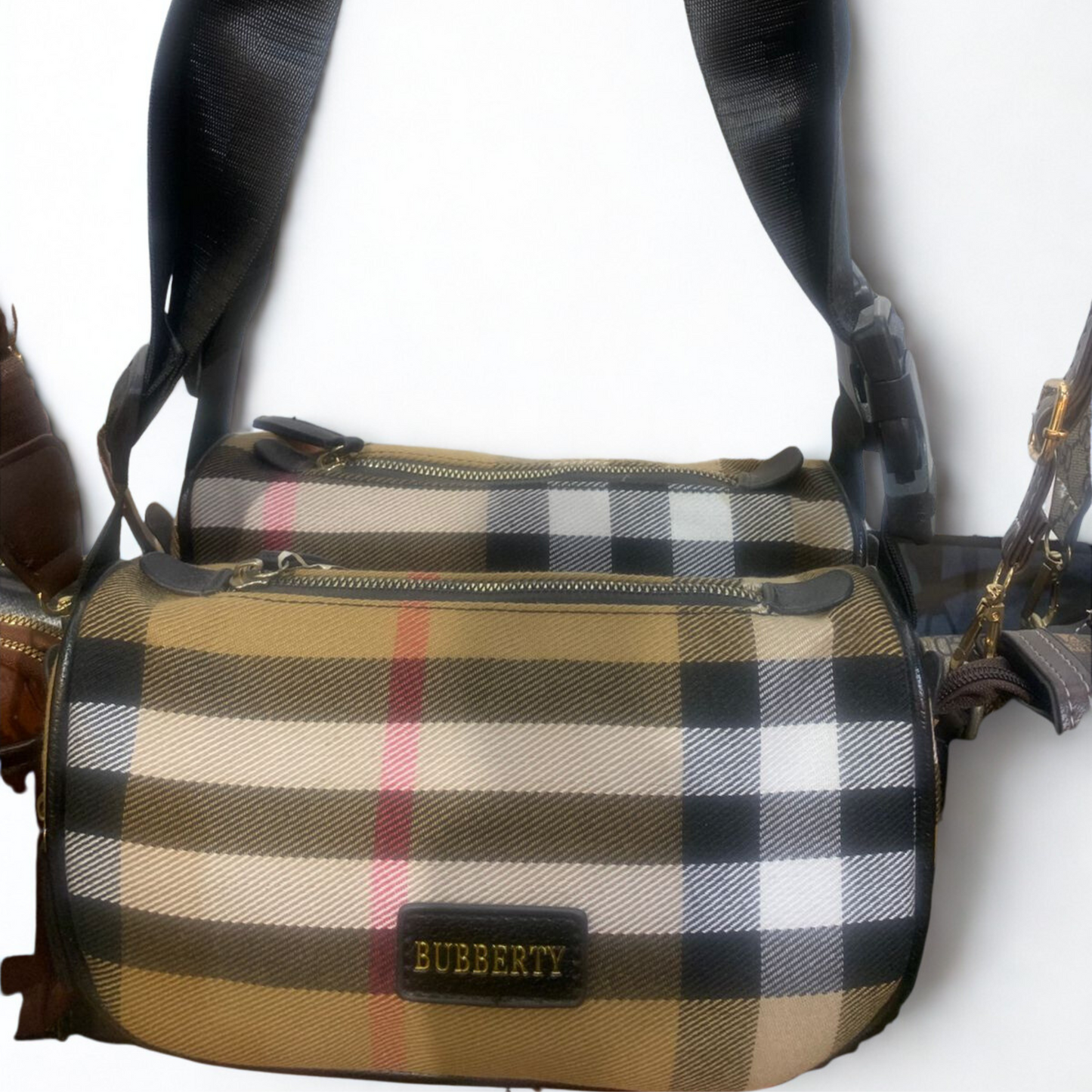 Checkered Barrel Sling Bag – Timeless Plaid with Wide Strap