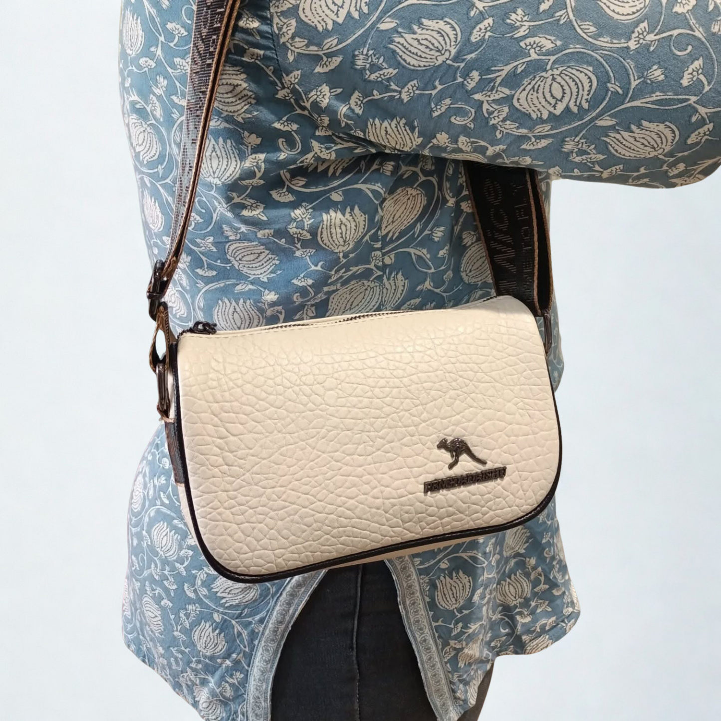 Minimalist Textured Sling Bag – Ivory White with Contrast Trim